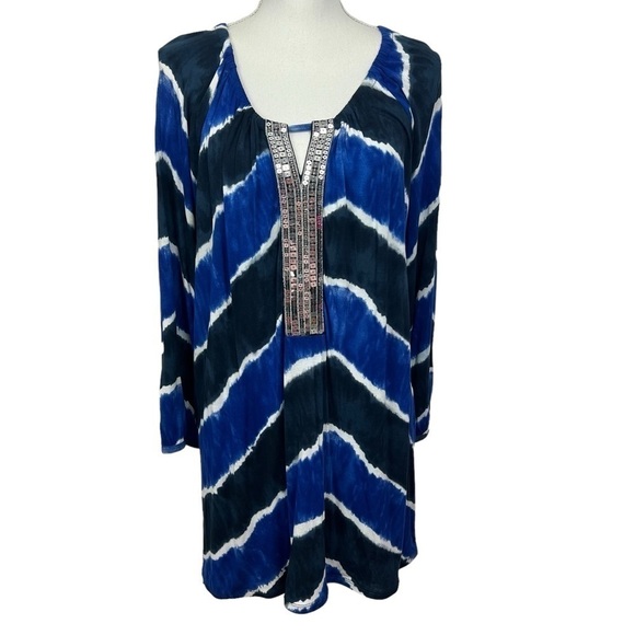 INC International Concepts Women’s Pullover Top Sz 2X Multi Color Tie Dye Bling - Picture 1 of 12